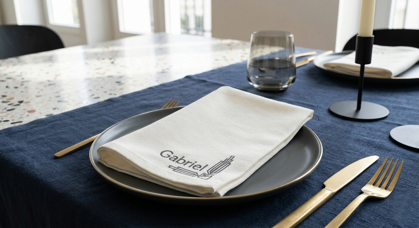 serviette brodée design